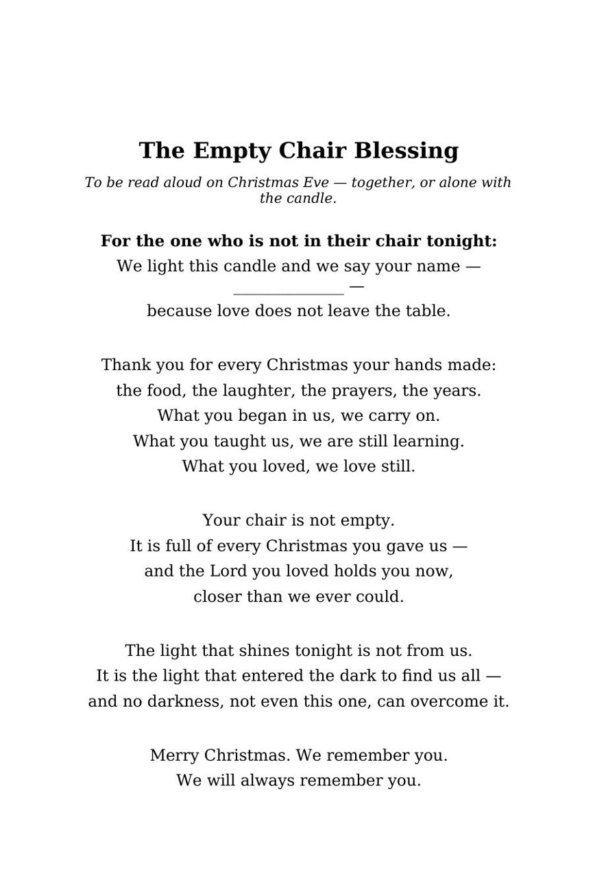 The Empty Chair Blessing — to be read aloud on Christmas Eve