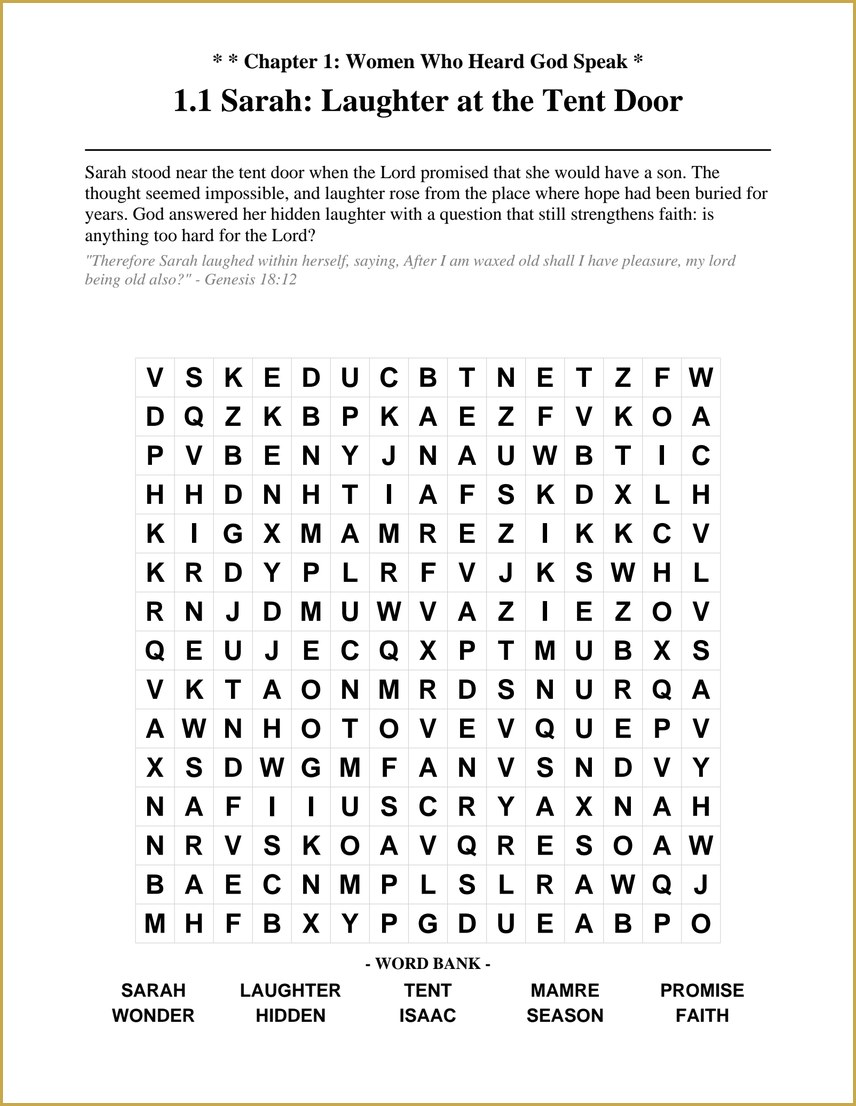 Volume 2 — a woman's story, a Scripture verse and a large print word search on one page