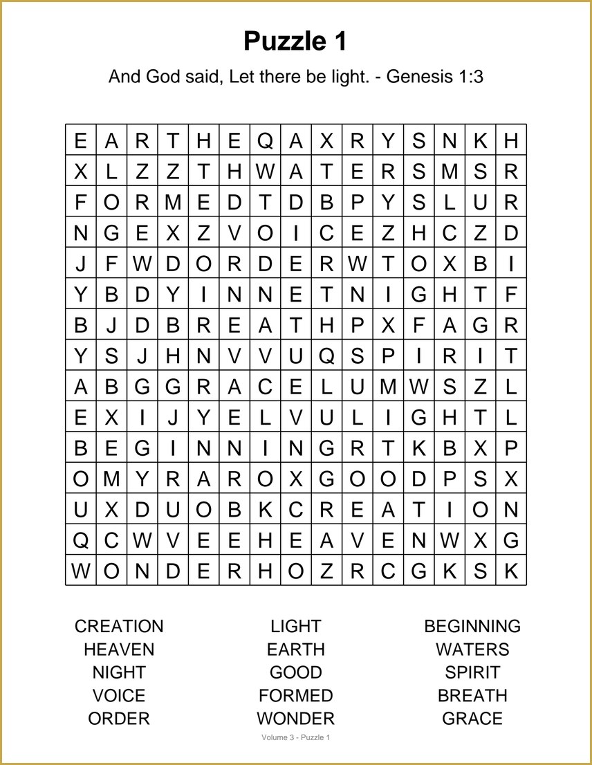 Volume 3 — Puzzle 1 with Scripture verse, extra large print grid and word bank