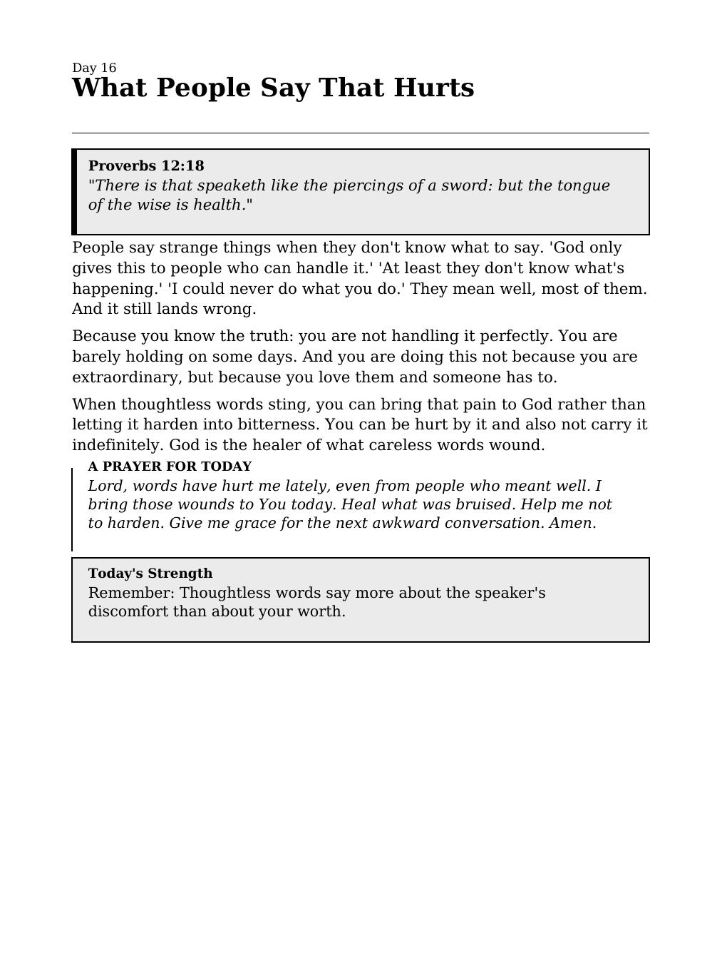 Another honest daily reading for caregivers