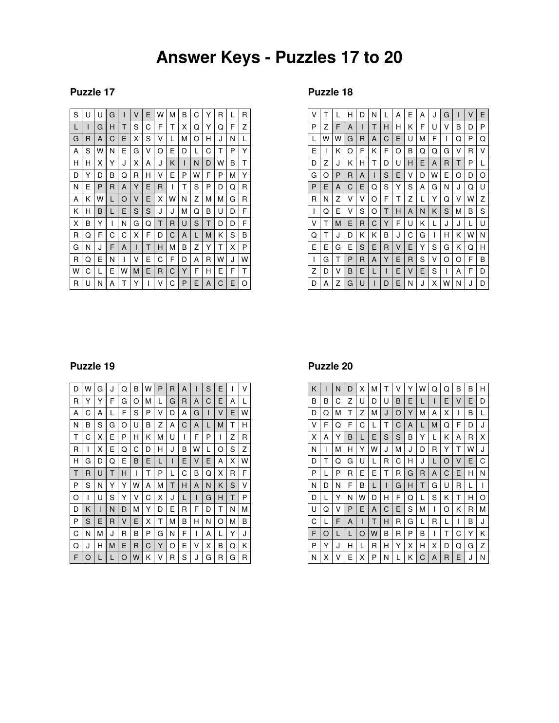 The answer keys, included at the back of the book