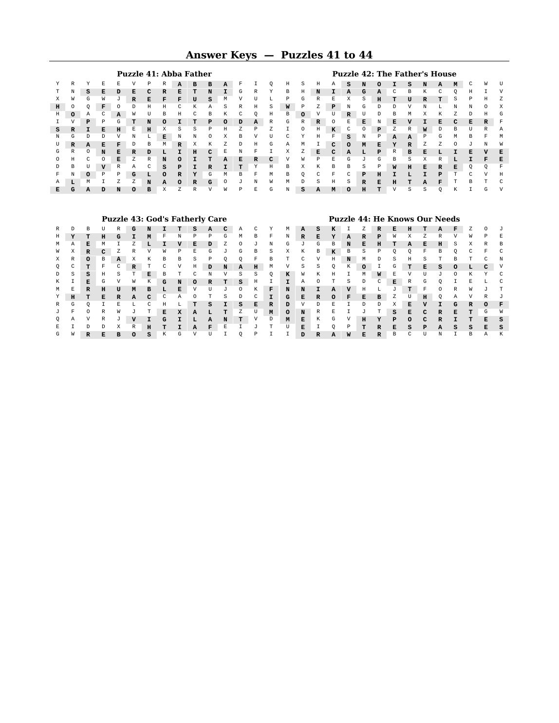 The answer keys, included at the back of the book