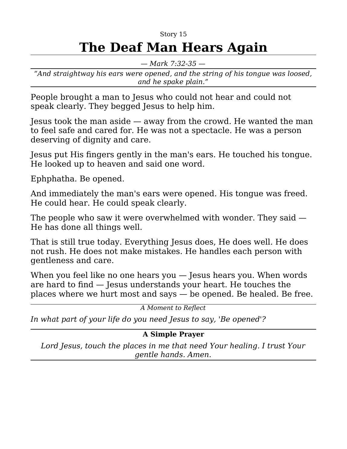 A large-print Bible story with a discussion question