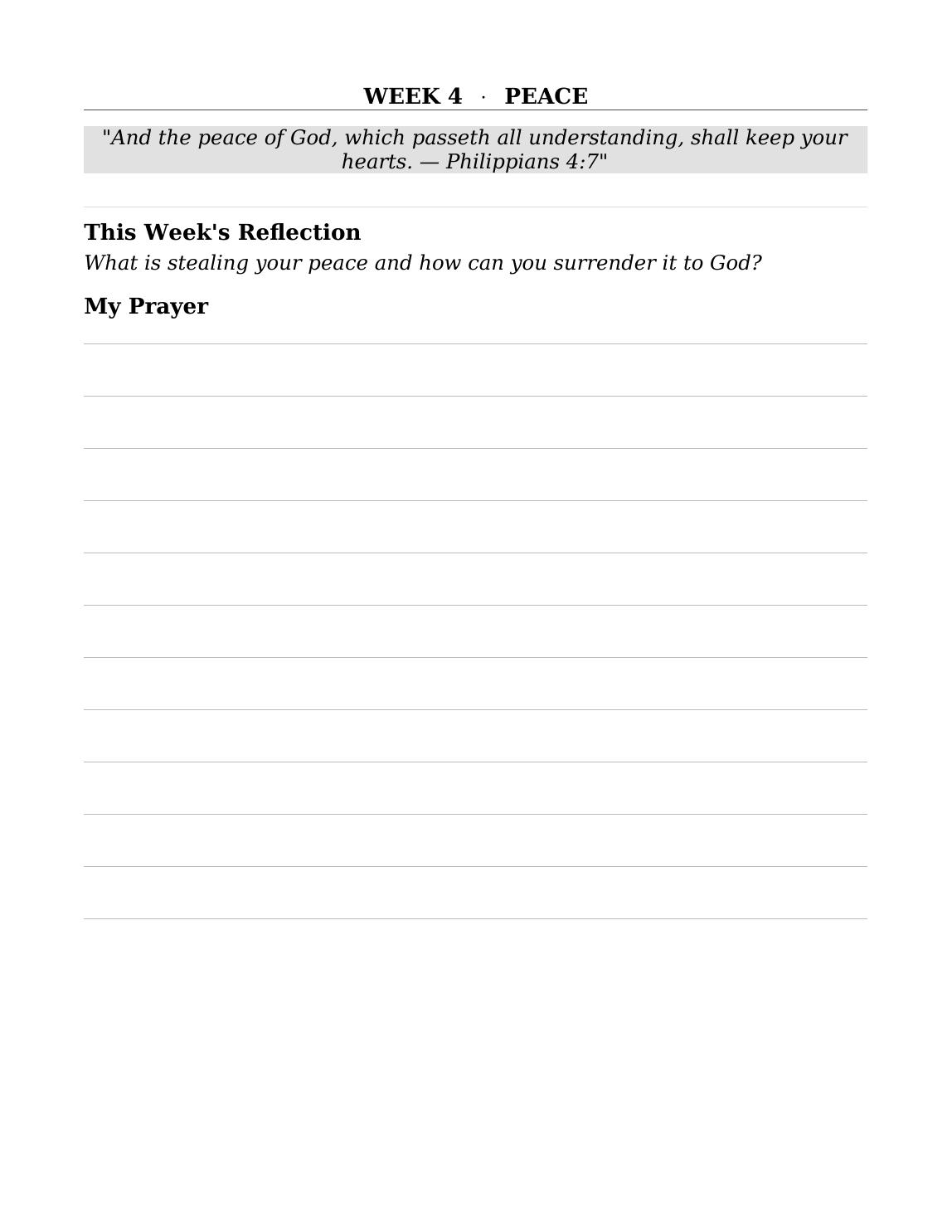 A weekly reflection page in comfortable large print