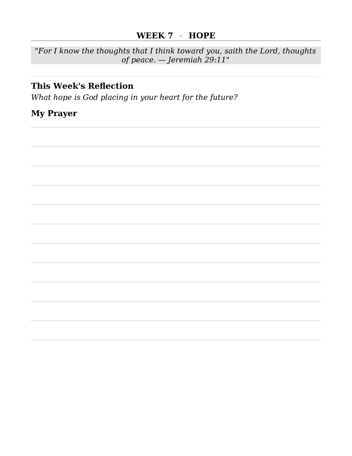 Another weekly page with room to write and pray