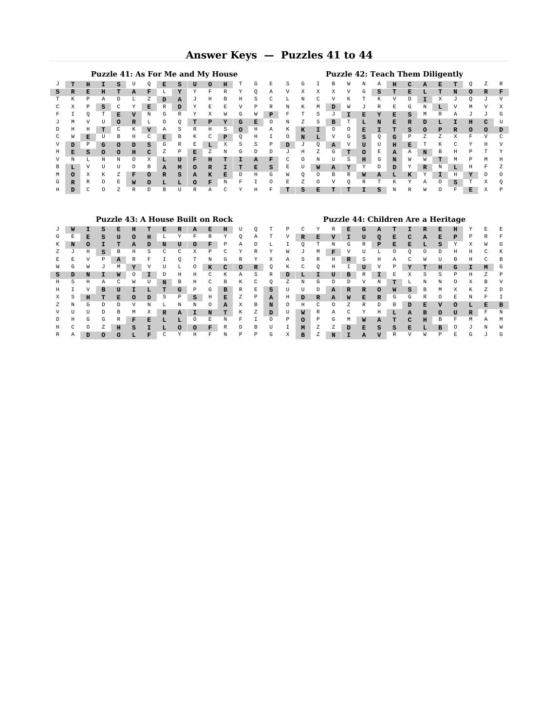 The answer keys, included at the back of the book