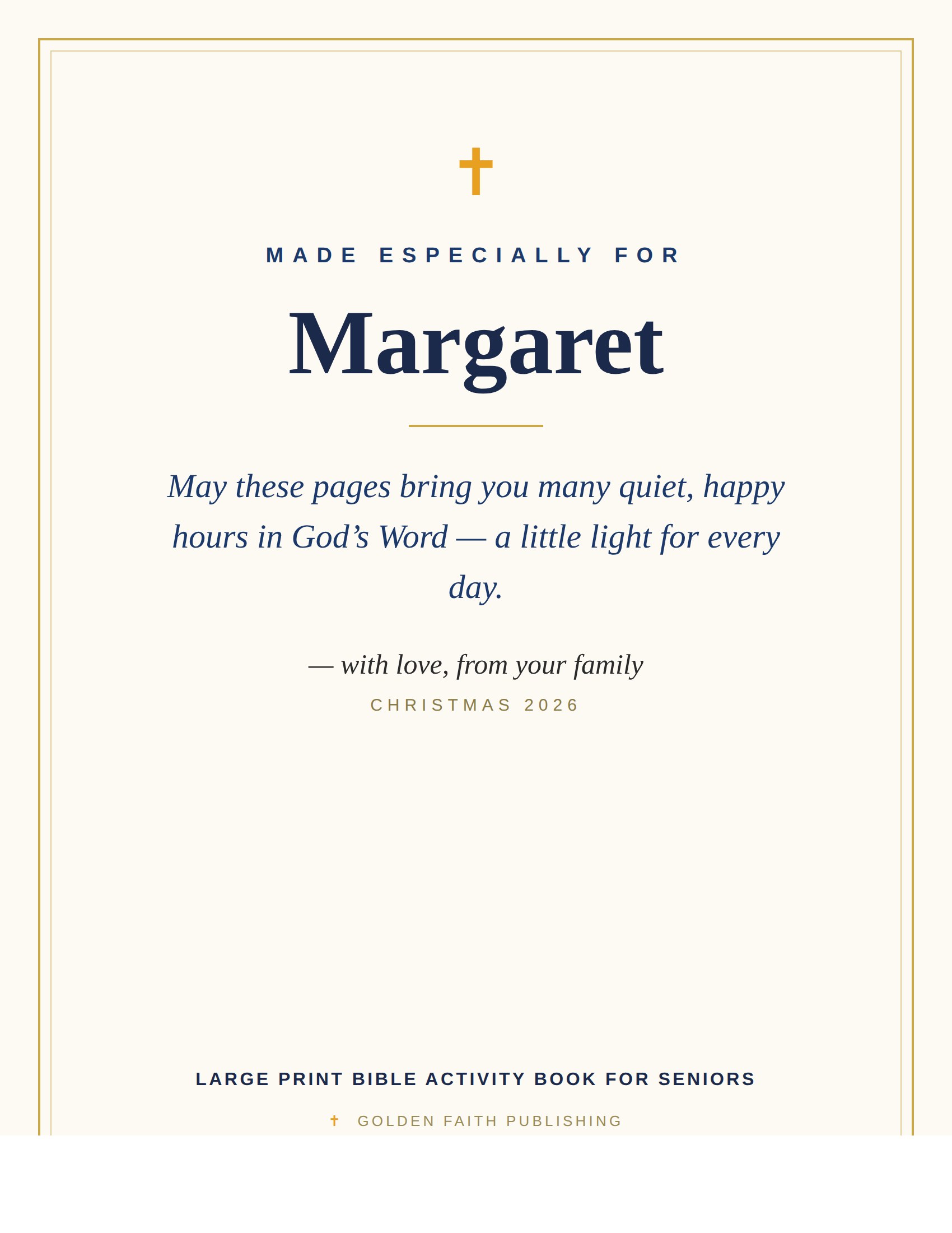 Sample personalized dedication page inside the book