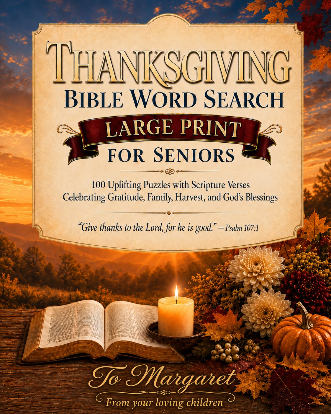 Personalized Thanksgiving Bible Word Search cover — To Margaret, from your loving children