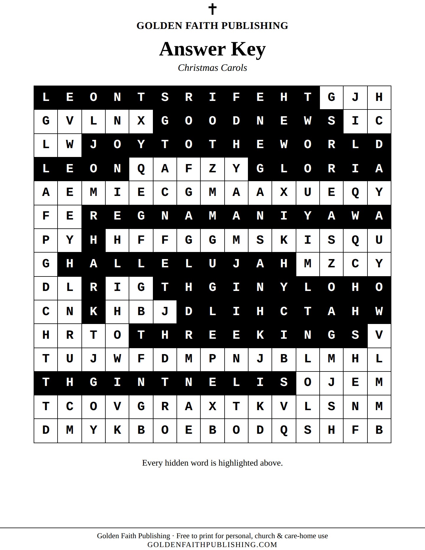 Christmas carol word search answer key
