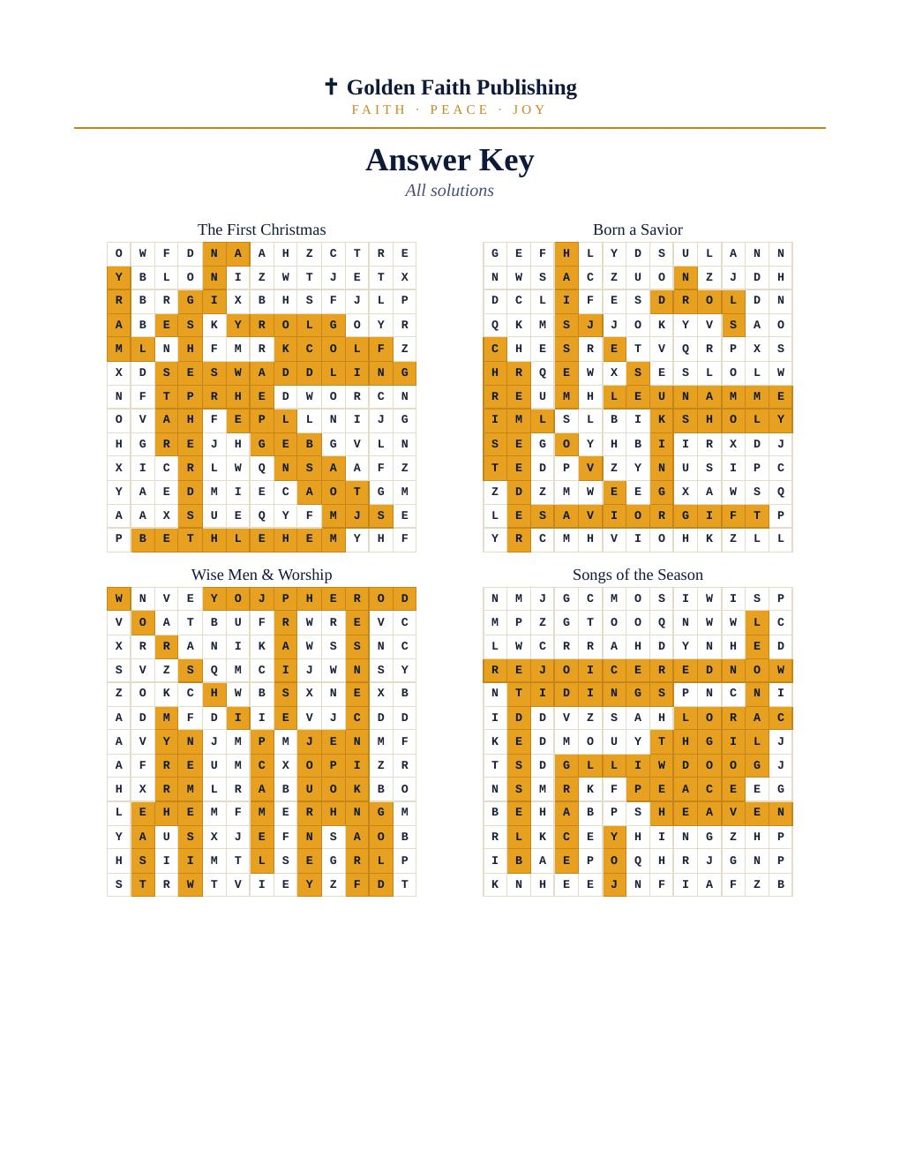 Christmas word search answer key