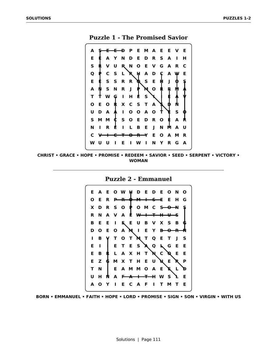 A solutions page — two large, clear answer grids per page
