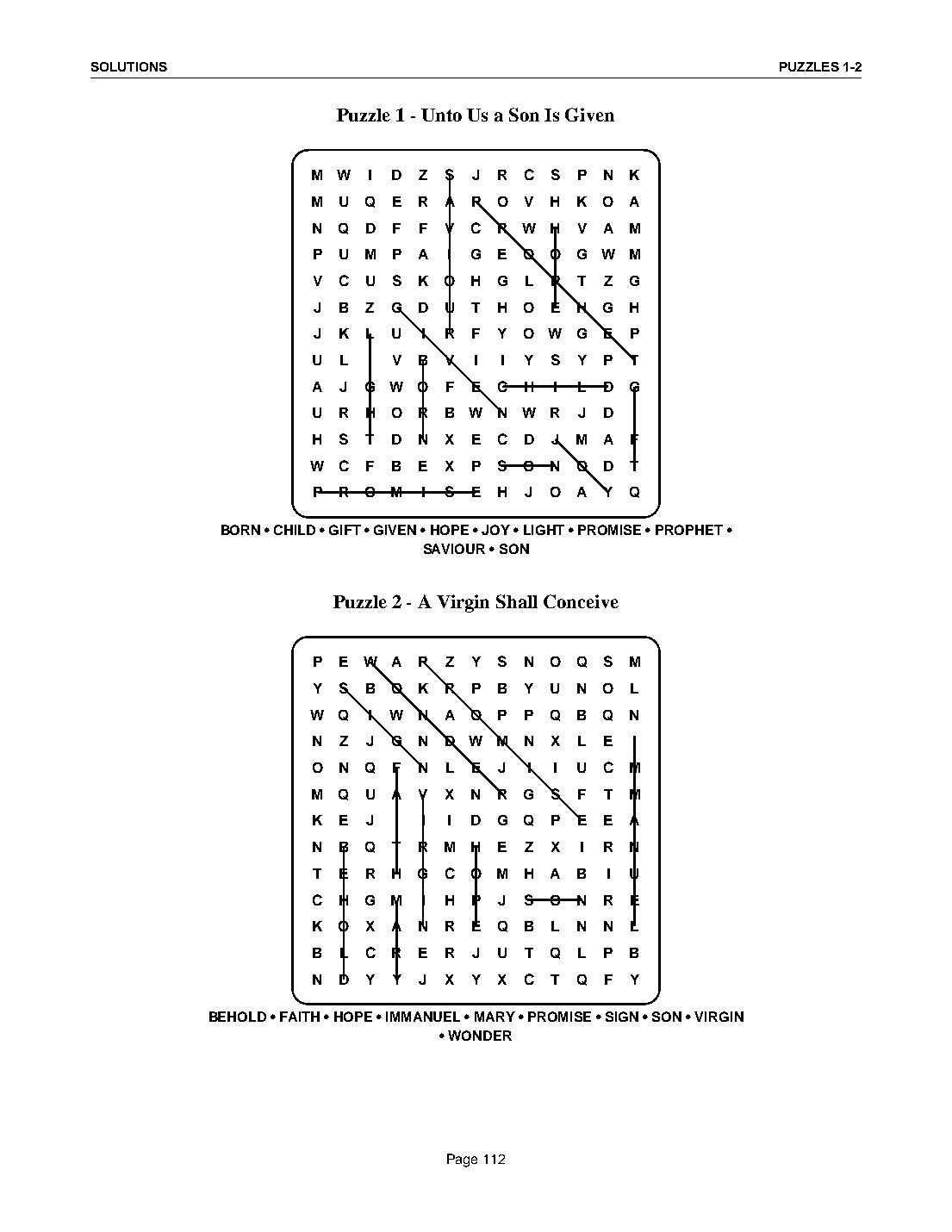 A solutions page — two large, clear answer grids per page