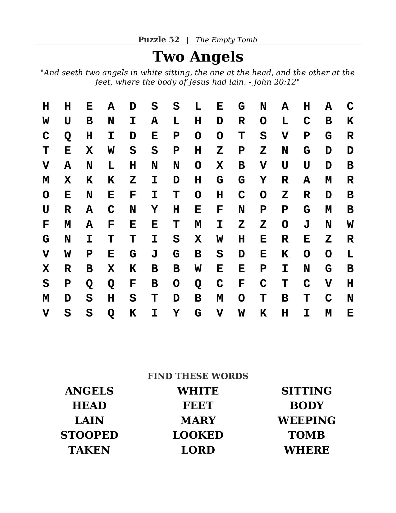 Puzzle 52 &mdash; The Empty Tomb: one of 10 themed sections following the Easter story