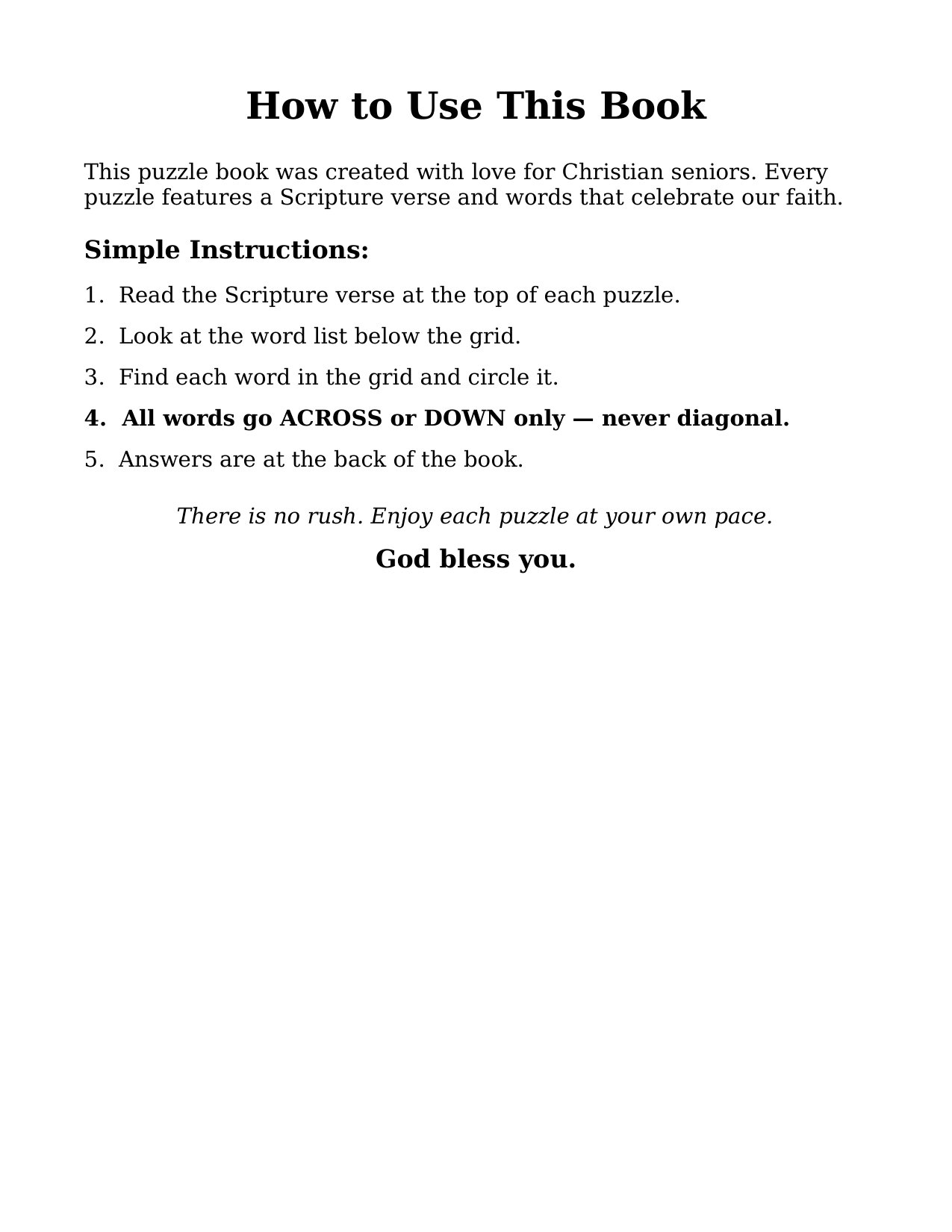 How to Use This Book &mdash; simple, extra-large-print instructions