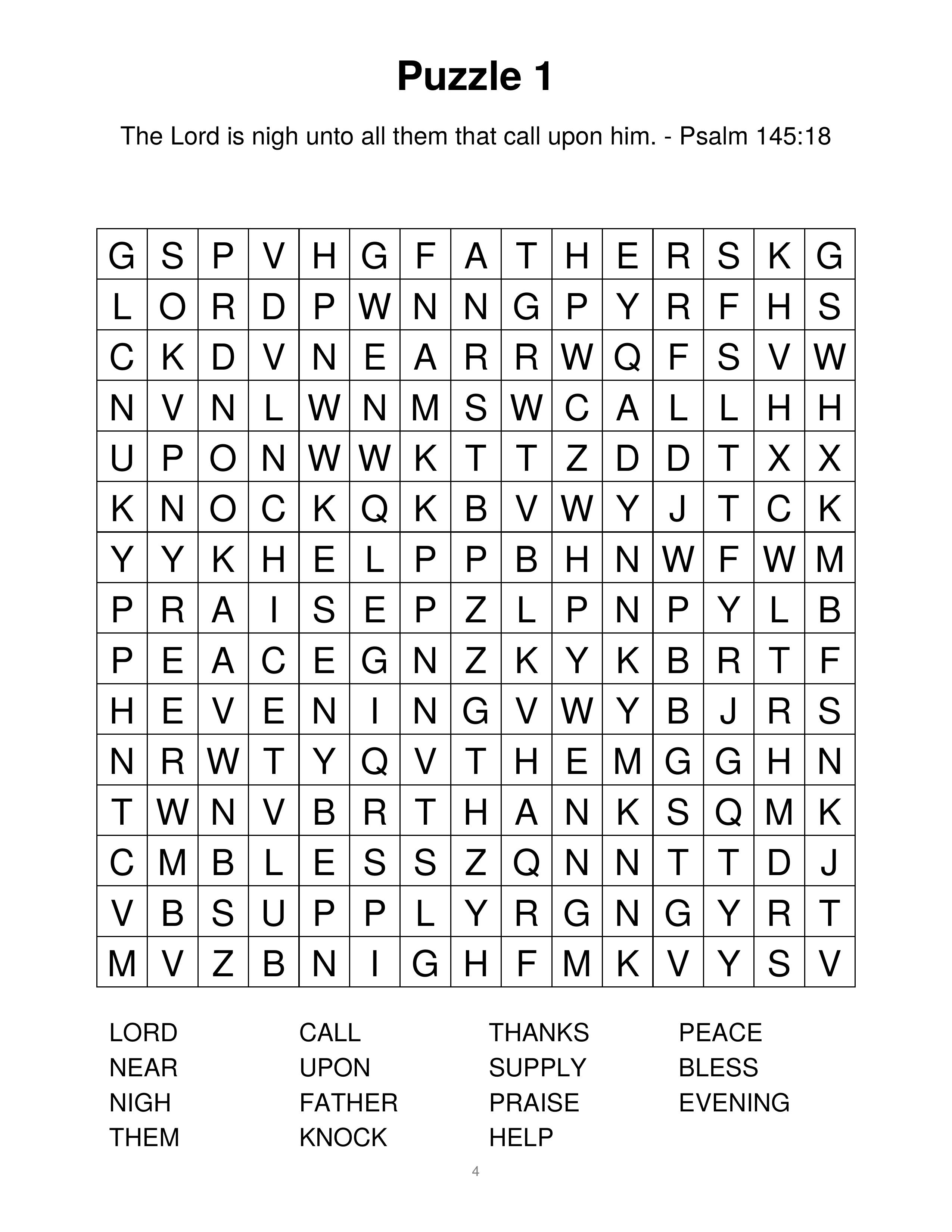 Volume 2 — Puzzle 1 with Scripture verse, extra large print grid and word bank
