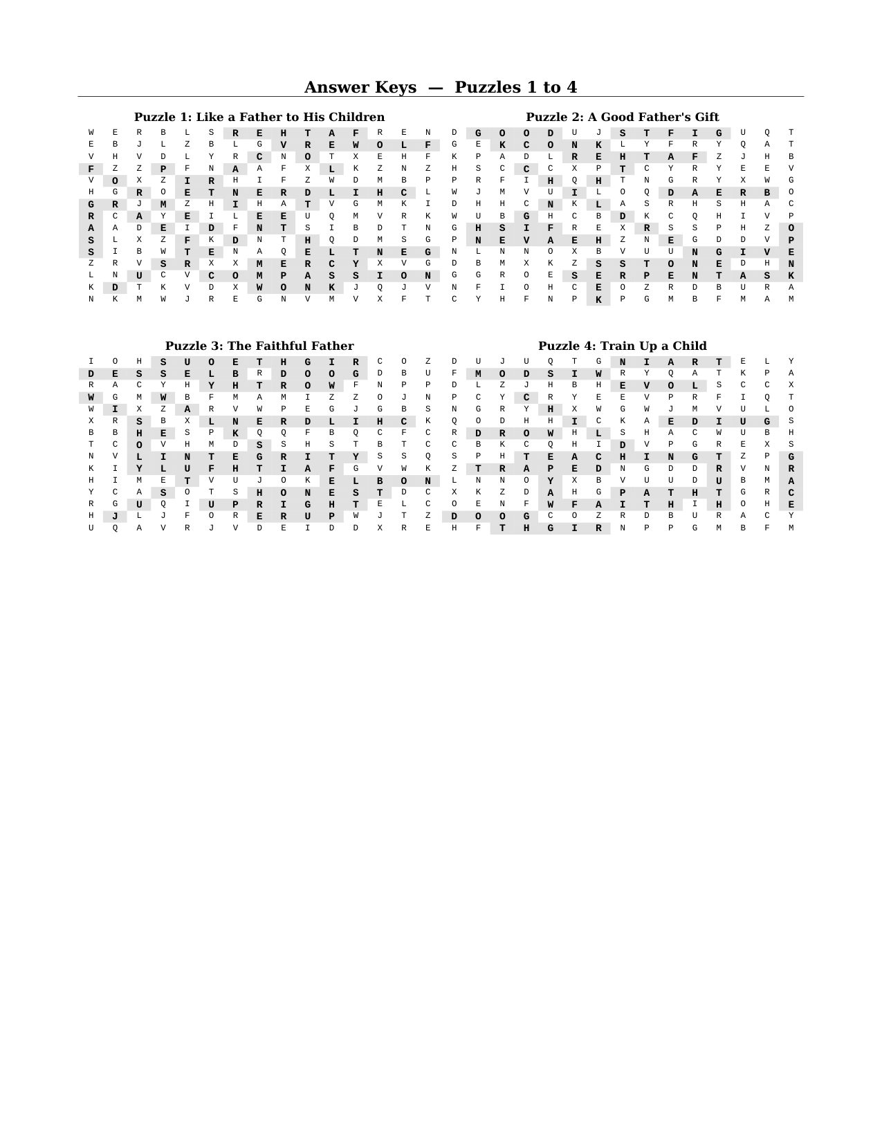 A full answer key from the back of the book &mdash; every puzzle has its solution