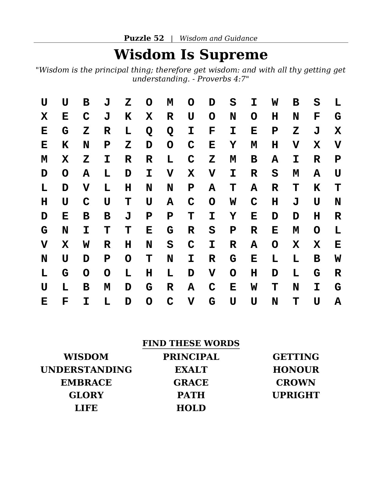 Puzzle 52 &mdash; Wisdom and Guidance: one of 10 themed sections across the 100 puzzles