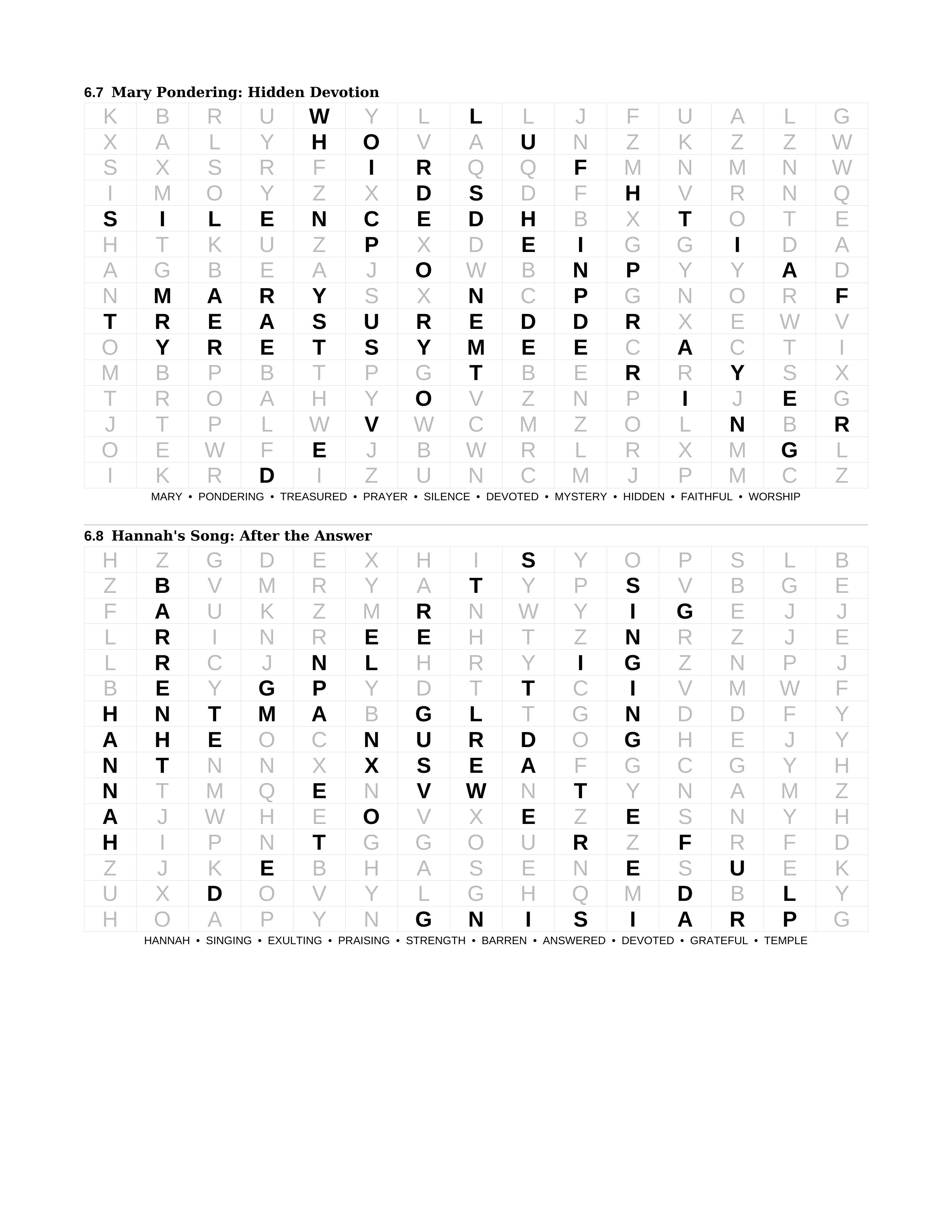 Inspirational Women of the Bible — Mary and Hannah puzzle pages