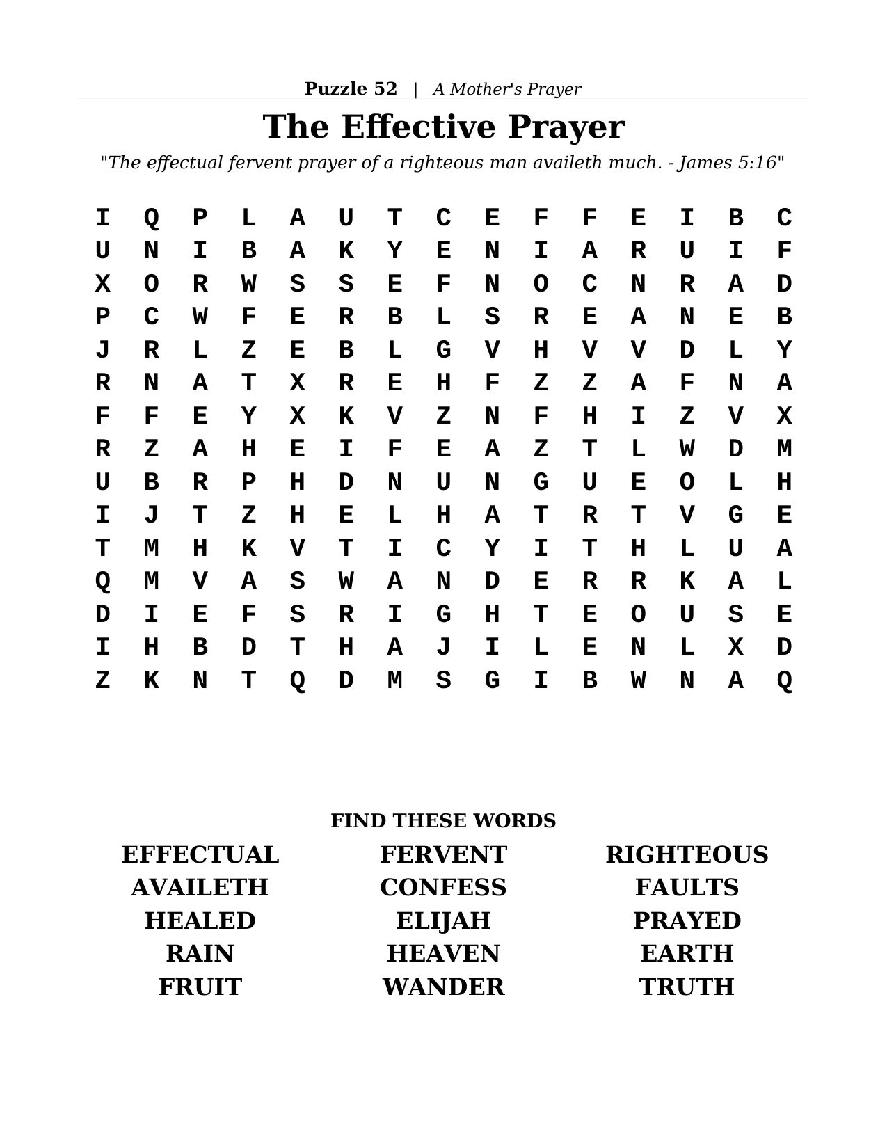 Puzzle 52 &mdash; A Mother's Prayer: one of 10 themed sections across the 100 puzzles