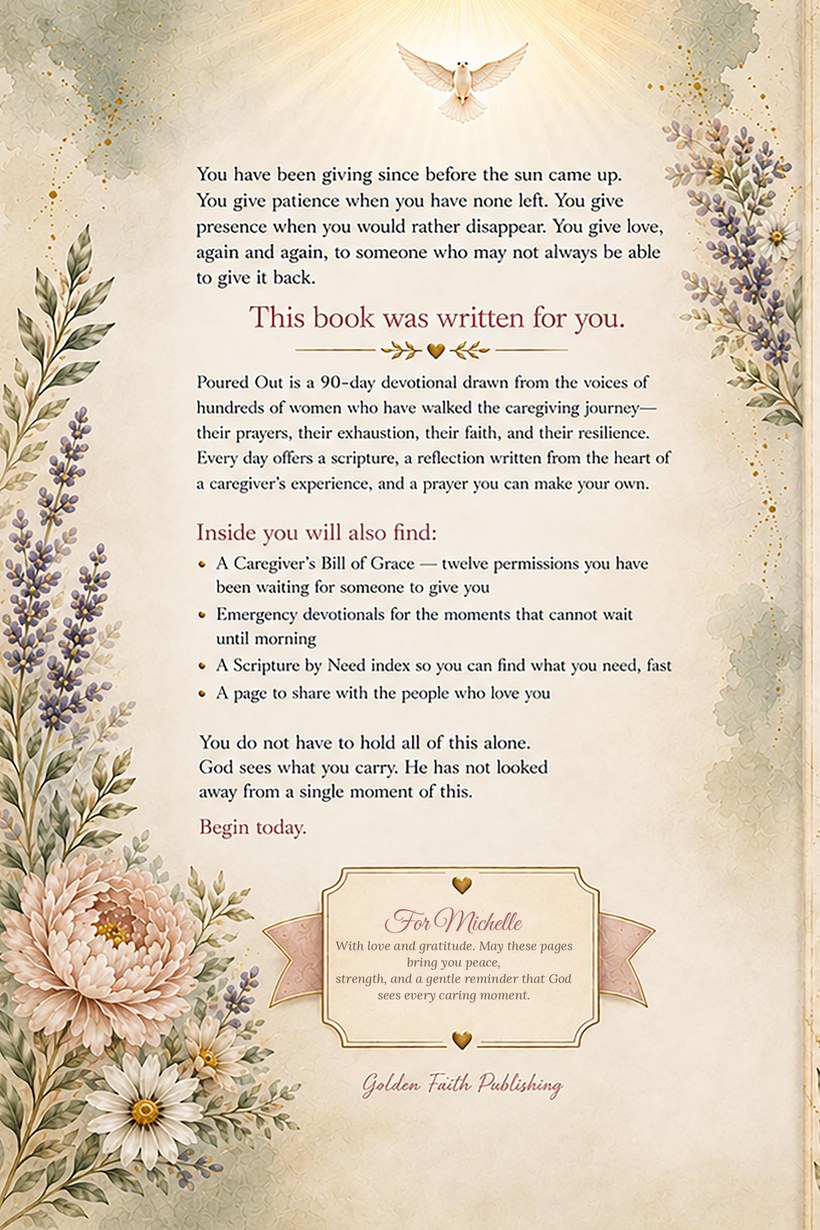 Personalized Poured Out back cover with her name and dedication