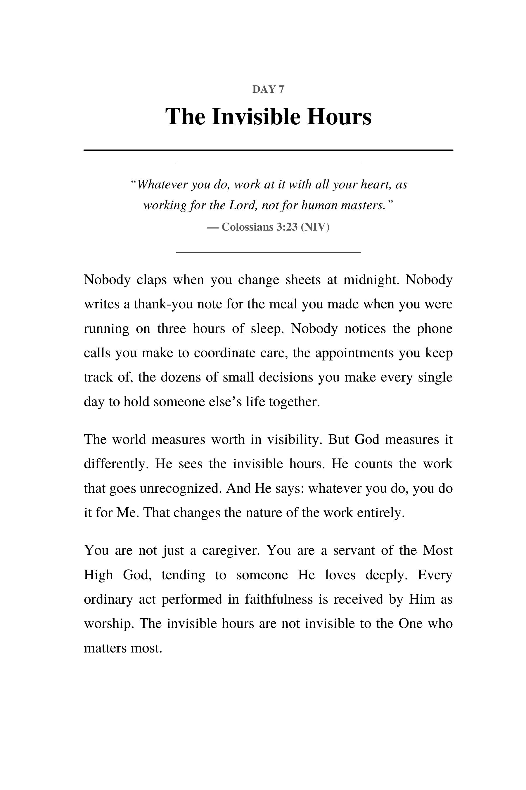 Poured Out — Day 7 devotion, The Invisible Hours, with Scripture and reflection
