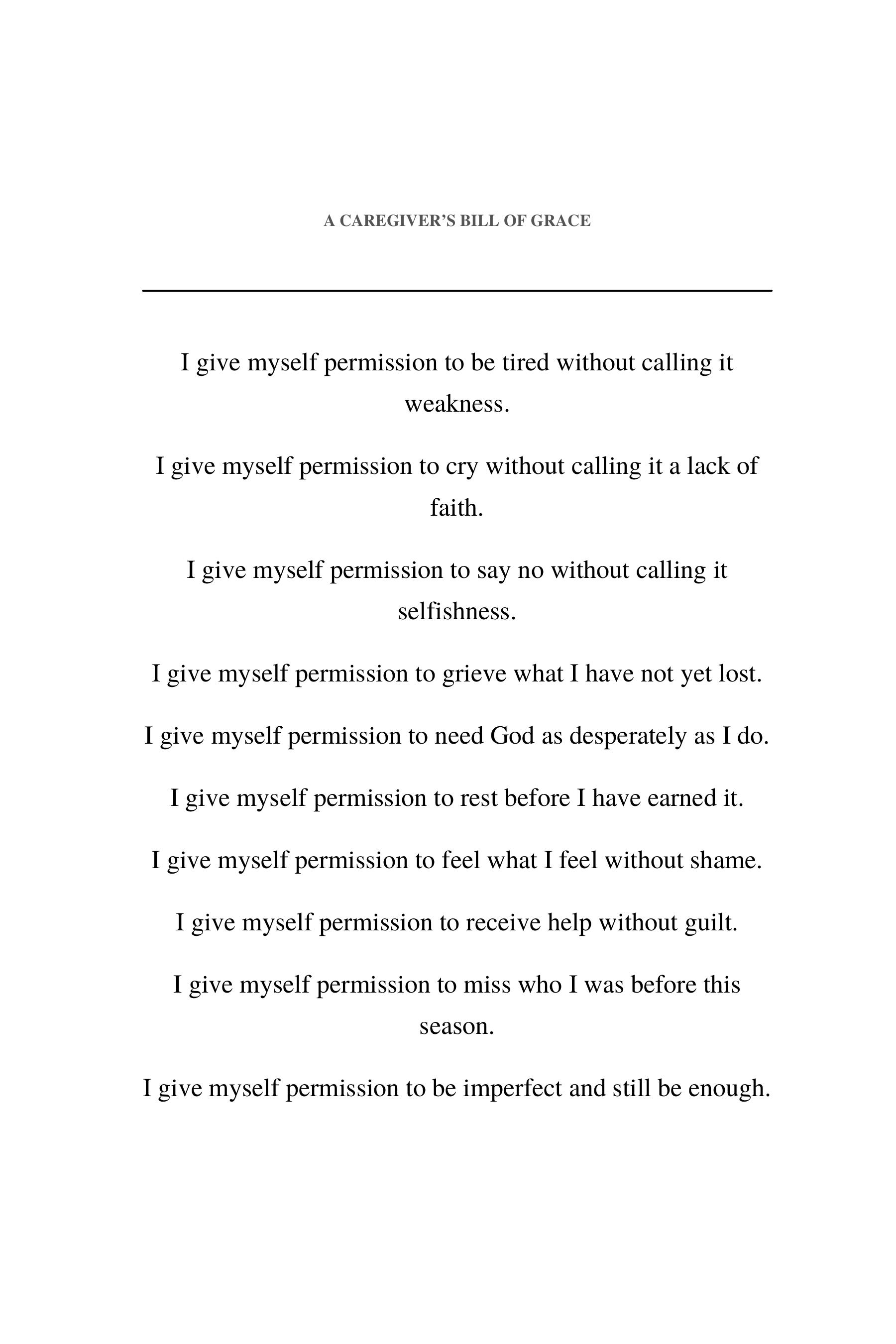 Poured Out — A Caregiver's Bill of Grace