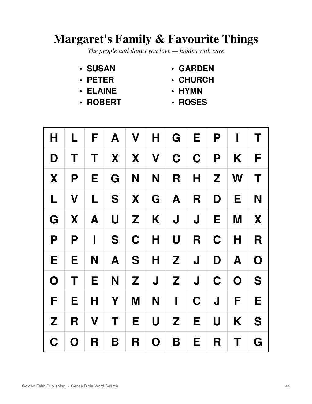 A personalized family word search page