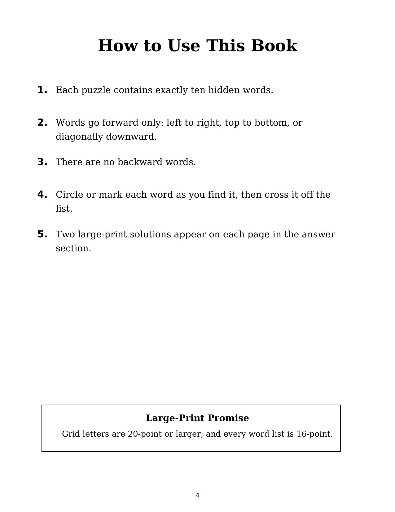 How to Use This Book — simple large-print instructions