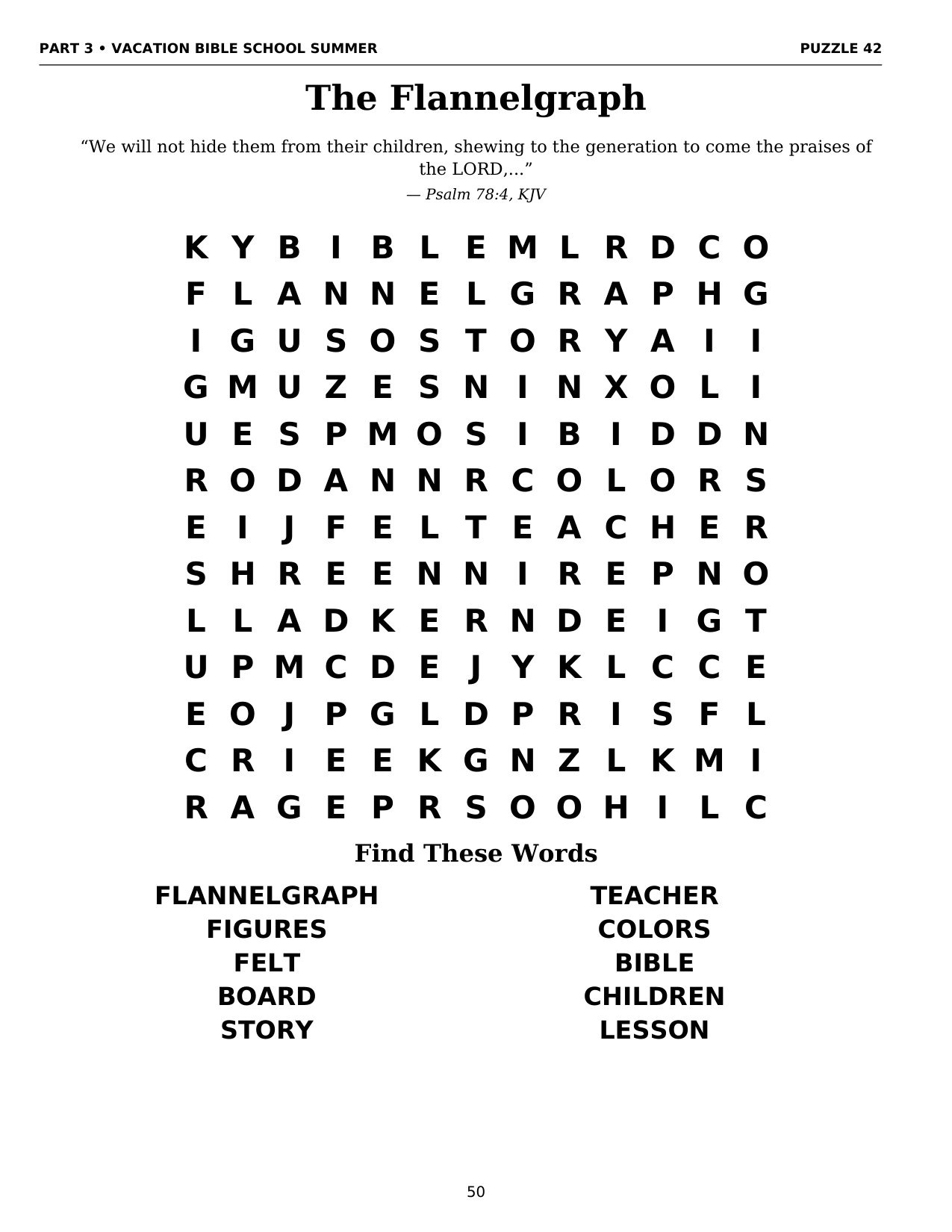 Another of the 100 large-print puzzles — The Flannelgraph, from the Vacation Bible School section