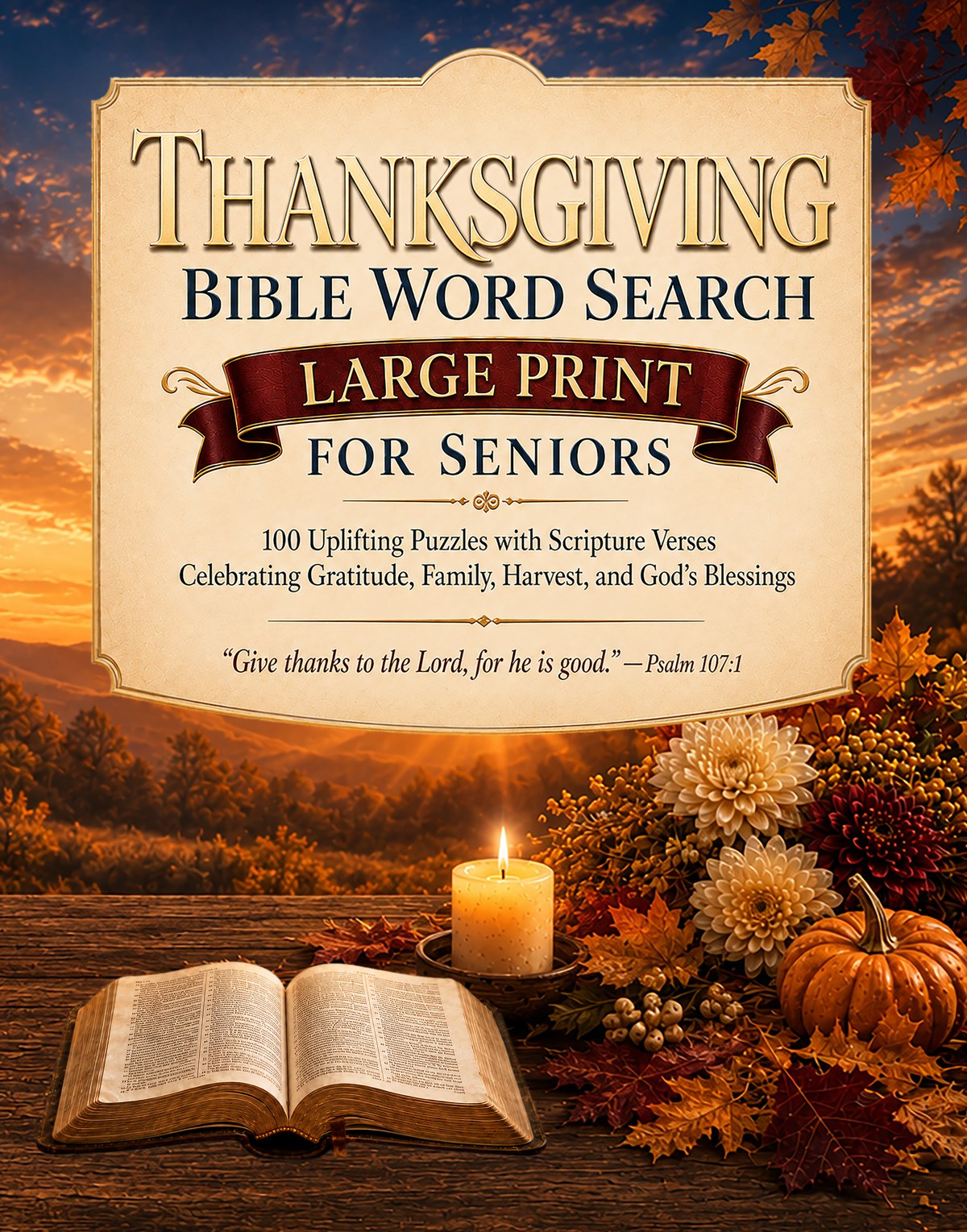 Thanksgiving Bible Word Search for Seniors — book cover